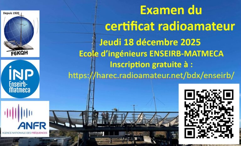 Sessions d’examen au certificat d’opérateur radioamateur le jeudi 18 décembre 2025